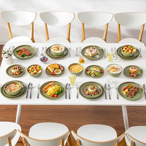 Image of vancasso Plates and Bowls Sets, 24 Pieces Stoneware Dinnerware Set for 8, Ceramic Dish Set for Kitchen, Microwave and Dishwasher Safe, Mossy Green, Series ZERMATT