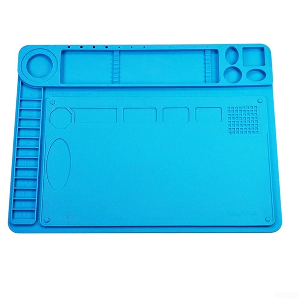 Lötmatte Silikon Hitzebeständig 48x36cm, Rutschfeste Reparaturunterlage für Lötstation, für ideal für Elektronik-Reparatur an Handy, Uhr und Computer, Blau