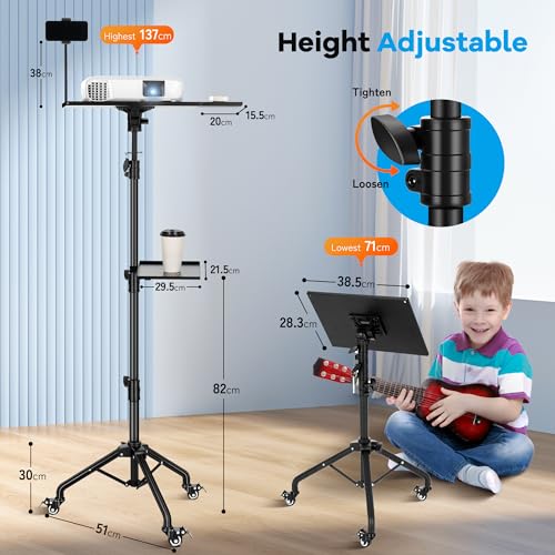 CAHAYA Beamer Ständer: Multifunktionaler Bodenständer mit Omni-Direktionalen Rollen und Tablett, Verstellbarer Höhe Projektor Ständer für Laptop Projektor Kamera Outdoor-Filme