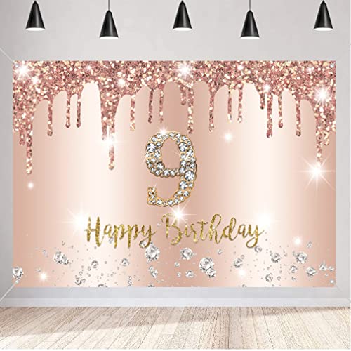 9 cumpleaños decoración niña banner oro rosa feliz 9 cumpleaños cartel 9 cumpleaños fondo banner niña fiesta de cumpleaños decoración