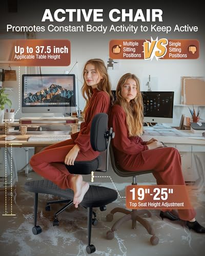 Image of PYY Cross Legged Office Chair - Upgraded Durable Tech Fabric Meditation ADHD Office Chair w /Wheels, SGS Gas Rod, Load Capacity 300LBS, Squatting Kneeling Fidget Chair for Home & Office, Black