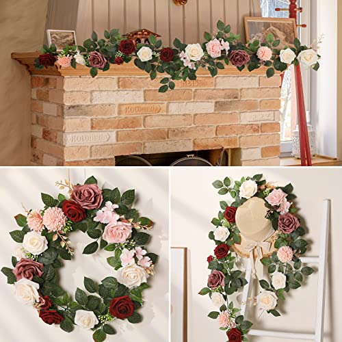 Garisey 5FT Artificial Rose Flower Burgundy Fake Floral Garland for Wedding Ceremony Backdrop Arch Flowers Table Centerpieces Decorations - Image 4