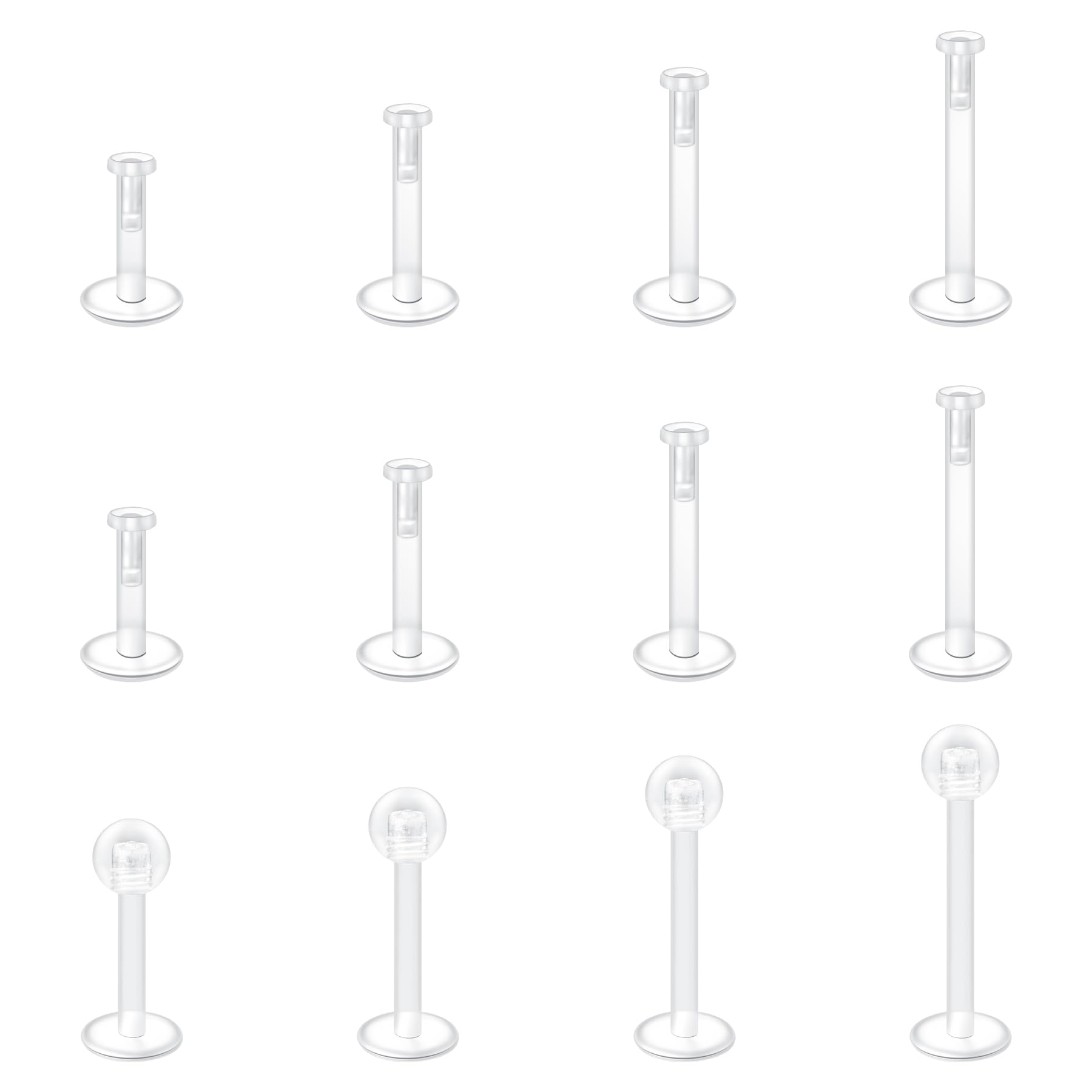 Briana Williams12-36 Pieces 16G Transparent Lip Piercing Plug Retainer Bioflex Flexible Plastic 6/8/10/12 mm Labret Monroe Piercing