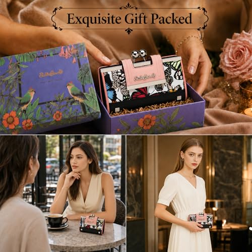Image of Floral Wallet for Women, Vintage Kiss-Lock Clutch Purse