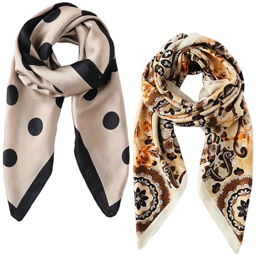 Curve Muse Large Women's Silk Feeling Scarf with Fashion Pattern-2 Pack