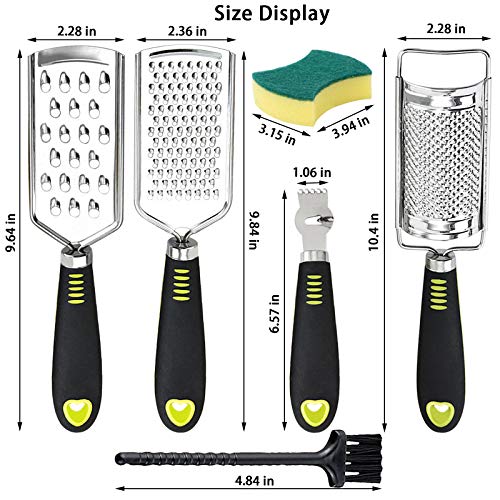 Set of 7 Graters for Cheese Lemon Zester, Stainless Steel Blade and Comfortable Grip Handle Multi-application Food Grater Slicer for Kitchen,Vegetable,Fruit,Chocolate With Cleaning Brush Sponge Brush