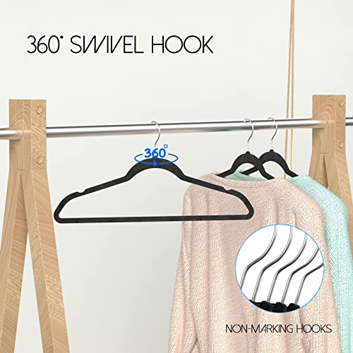 Velvet Hangers 60 Pack - Premium Black Clothes Hangers - Holds Up To 10 Lbs, 360 Degree Swivel - Durable & Non-Slip Suit Hangers, Ultra Slim & Space Saving Coat Hangers, Strong Felt Hangers #TOP2