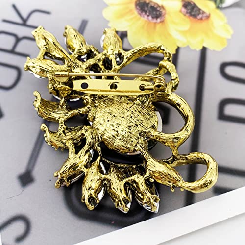 Image of SELOVO Leaf Rhinestone Statement Brooch Pin Dress Jewelry Accessory