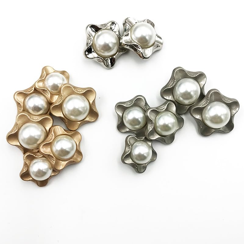 18/23MM 40PCS Białe Złote Gwiazdki Perłowe Guziki Kwiatowe Płaszcz Perłowe Guziki Do Szycia(Silver White+pearl,36L=23.0MM)