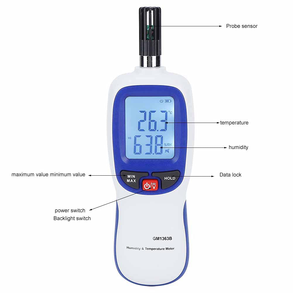 Cryfokt Termohigrómetro Digital Ligero, Medidor de Temperatura y Humedad para Higiene de los Alimentos y Protección del Medio Ambiente