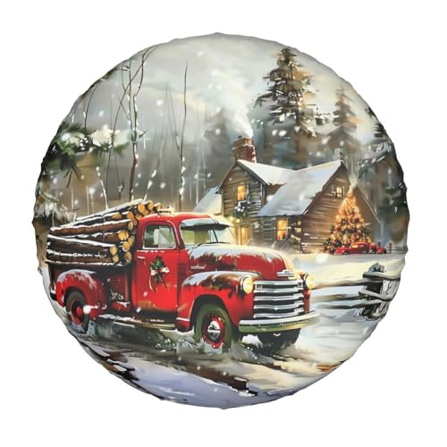 Image of Christmas Night Vintage Truck Spare Tire Cover for Rv Trailer Camper- Cute Xmas Winter Waterproof Wheel Protectors Cover Universal Fit for Truck SUV Travel New Year Outdoor-14 inch