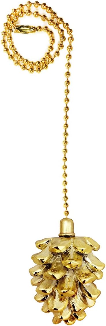 Royal Designs Celling Fan Pull Chain Extension with Pine Cone Finial, Antique Brass, Set of 2