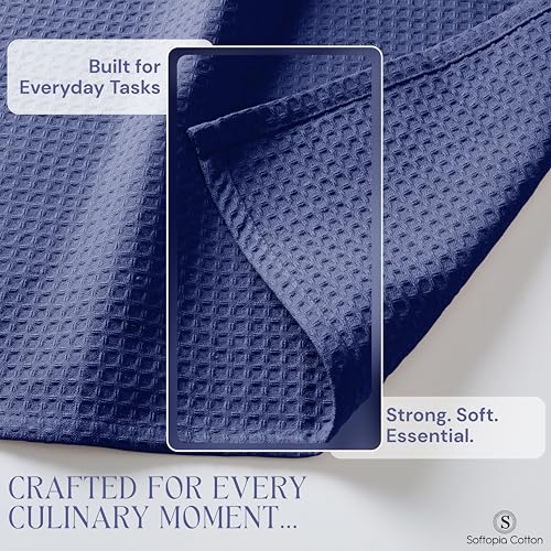 Image of Waffle Weave Dish Towels 4 Pack, 16x26 Inches, Quick Dry Towels for Kitchen, Reusable, Absorbent Wash Cloths Set, Washable Fabric, Heavy Duty for Daily Use - Indigo Blue