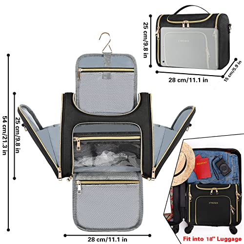 Etronik Toiletry Bag For Women, Travel Toiletry Bag With Strap, Travel Makeup Bag With Hanging Hook, Large Capacity Water-Resistant Cosmetic Makeup Bag, Full Sized Toiletries And Cosmetics, Black #TOP5