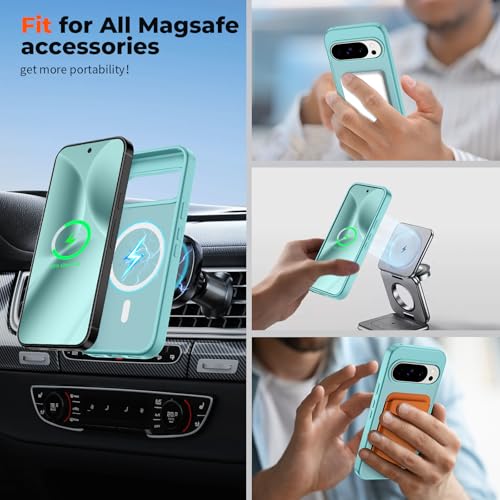 Image of SUPFINE Magnetic for Google Pixel 10 Pro XL Case with Screen Protector, (Built-in Magnets) ((Military Grade Drop Protection) Slim Translucent Shockproof Phone Case,Blue Green