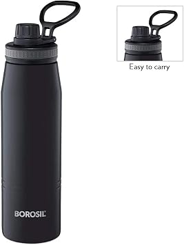 BOROSIL Vacuum Insulated Copper Coated Inner Hydra Water Bottle|Sports Bottle|Yoga Bottle|Outdoor|PortableLeak Proof|ReusableWater Bottle Black, 600ML,BT0600BK102