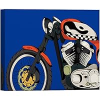SIGNWIN Canvas Wall Art Red and White with Checker Cafe Racer Bike in Blue Background Transportation Motorcycles Illustrations Modern Art Industrial Fun for Living Room, Bedroom, Office - 12x18 inches