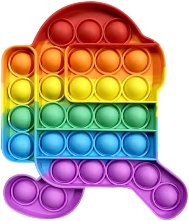 COLORSRainbow Pop It Push Pop Bubble Sensory Fidget Toy, Silicone Stress Reliever, Fun Learning Game (Among Us)