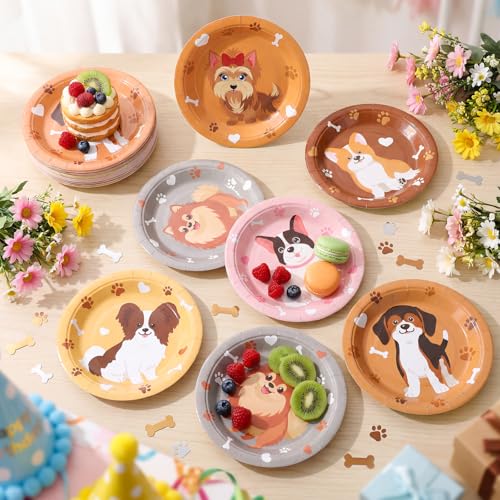 Image of Funnymoom 60 Pcs 7 Inch Dog Birthday Party Paper Plates Cute Puppy Themed Disposable Dessert Cake Plates Tableware Pet Paw Party Decorations Cartoon Animal Birthday Baby Shower Supplies Favors
