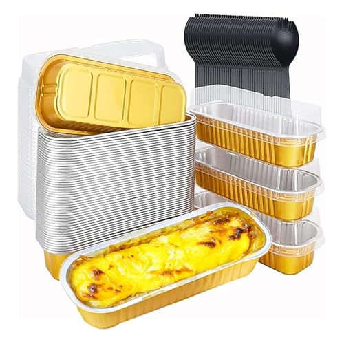 Recopilación de Moldes individuales para magdalenas . 44 Moldes para pasteles con tapa, 100 Pcs mini moldes para pan de aluminio, Bandejas Desechables de Pastel con 100 Tapas y Cucharas, 200 ml, horneables, aptos para pasteles, brownies