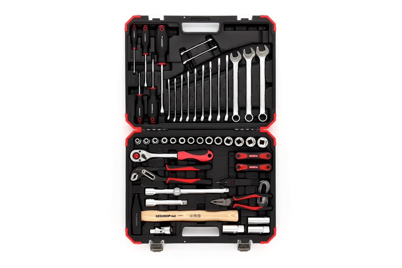 GEDORE red Juego de vasos, Llave de vaso, 61 piezas, De doce cantos, 1/2 pulgada, 4-13 mm, Herramienta, Carraca Martillo Alicates, Para automóviles, R69003061