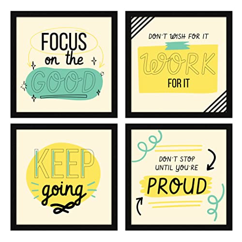 Image of ArtX Paper Motivational Quotes Wall Frame Art Painting, Framed Paintings For Home Office Decor 20 X 20 inches, 10 X 10 each, Multicolor Posters With Frame, Set of 4 (Focus)