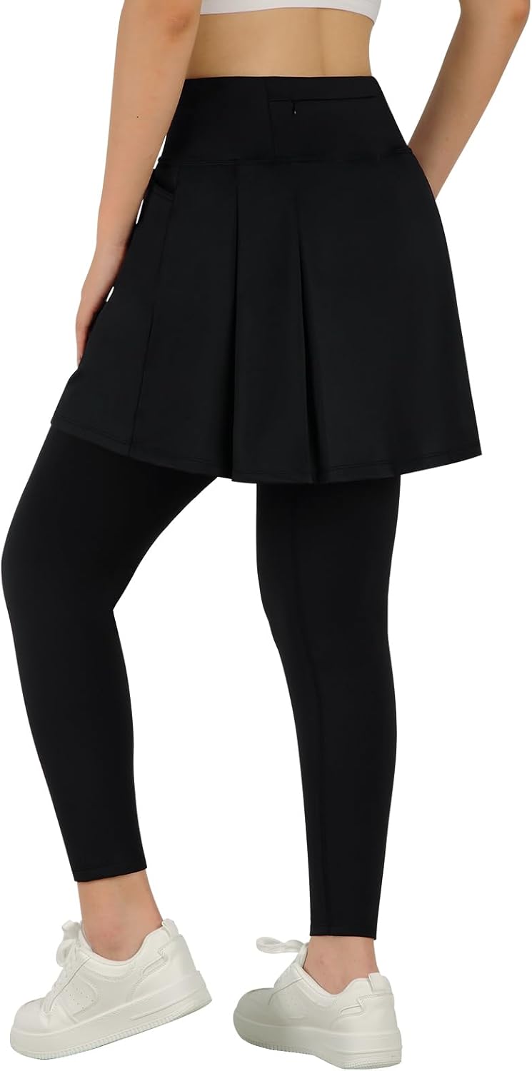 ANIVIVO Women's Knee Length Fleece Lined Leggings with Skirt, Winter Warm Skirted Leggings for Women Zipper Pockets - Image 3