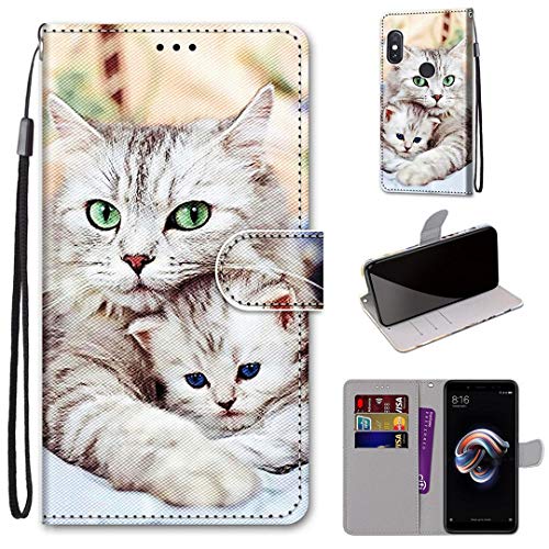 SATURCASE Case for Xiaomi Redmi Note 5, Beautiful PU Leather Flip Magnet Wallet Stand Card Slots Hand Strap Protective Cover for Xiaomi Redmi Note 5 (DH-11)