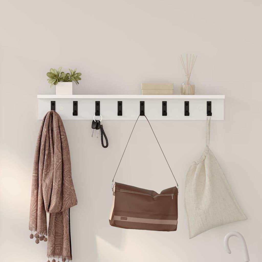 Porte-manteau mural 80 cm avec crochets et étagères
