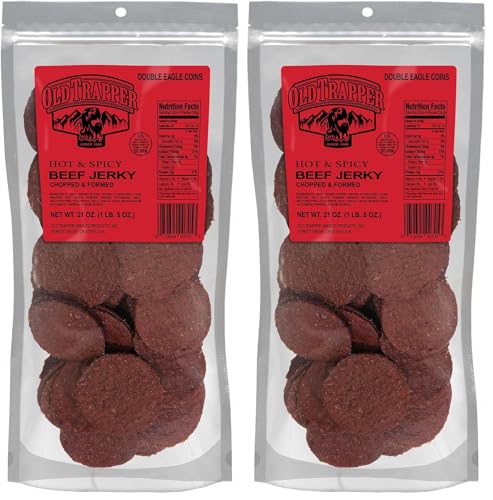 Image of Old Trapper Double Eagle Beef Jerky,Hot & Spicy Flavor,21 Ounce Package,Natural Wood Smoked Meat Snacks,10 Grams Protein and 80 Calories per Serving,(Pack of 2)