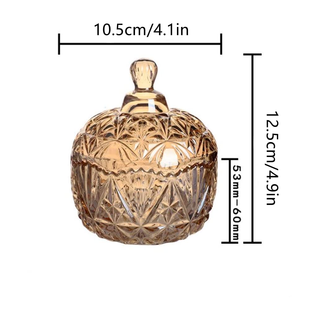 SHUILING Crystal Candy Jar with Lid Glass Candy Dishes Sugar Bowl Chocolate Cookie Jar Food Containers Wedding Candy Buffet Jar Decorative Jewelry Box for Home Office Desk (Amber)