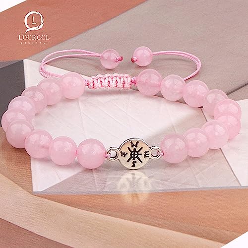 Locrccl Graduation Season Inspirational Compass Adjustable Bracelet Handmade Rope Bracelet High School College 2023 Graduation Gift For Women Girls Men (A-Pink Crystal + Compass) #TOP1