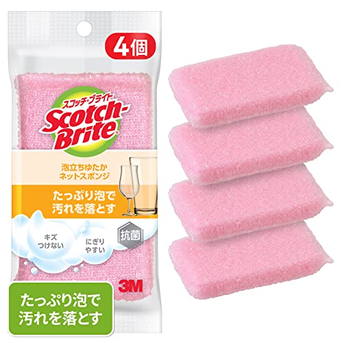 3M スポンジ キッチン キズつけない 抗菌 泡立ちゆたかネット ピンク 4個 スコッチブライト WNTP-4P