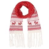 Sun Kea Winter Warm Knitted Scarf Reindeer Pattern Christmas Neck Warmer Fashion Fringed Neckerchief Neck Wrap (Dots Elk)