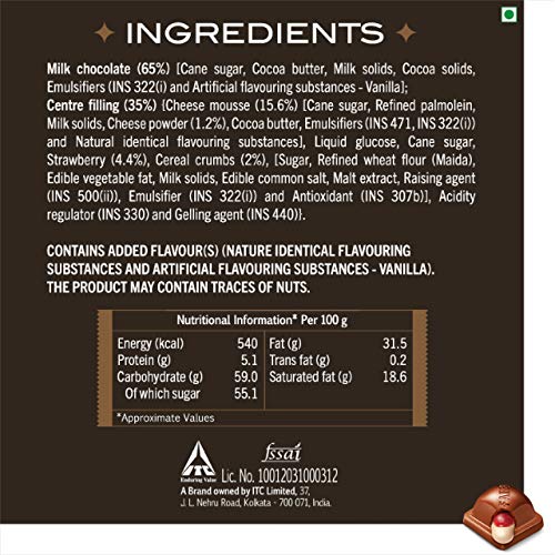 Image of Fabelle Strawberry Cheesecake - Chocolate Pack of 6, Large Luxury Chocolate Bars Centre-Filled Milk Chocolate Bar with Strawberry and Cheese Mousse, Premium Packaged Chocolate Box, 2 x 131g