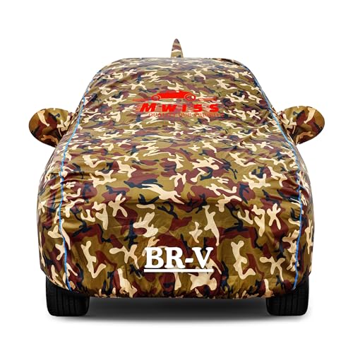 Image of Waterproof Car Cover for Honda BR-V | Dustproof, UV & Scratch Resistant Soft Cotton Lining | Triple Stitched, Mirror Pockets & Elastic Hem | Jungle