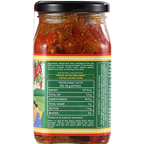 THE LITTLE FARM CO Banarasi Red Chilli Pickle - Lal Mirch ka Achar (400g)| Less Oil Mustard Base Homestyle Bharwa Lal Mirch Ka Achar with Spicy Flavor| No Added Preservatives & Flavours