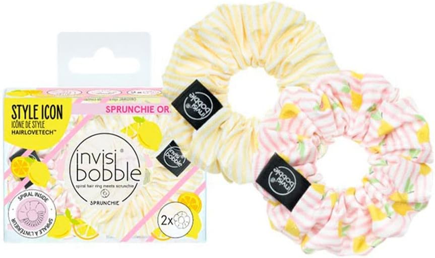 Fruit Fiesta #Gntm Hair Scrunchie Pastel I 2 X Pink And Yellow Hair Bobbles For Girls And Women I Scrunchies Striped I Designed In The Heart Of Munich