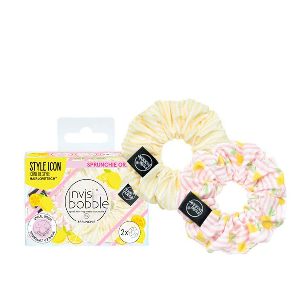 Fruit Fiesta #Gntm Hair Scrunchie Pastel I 2 X Pink And Yellow Hair Bobbles For Girls And Women I Scrunchies Striped I Designed In The Heart Of Munich