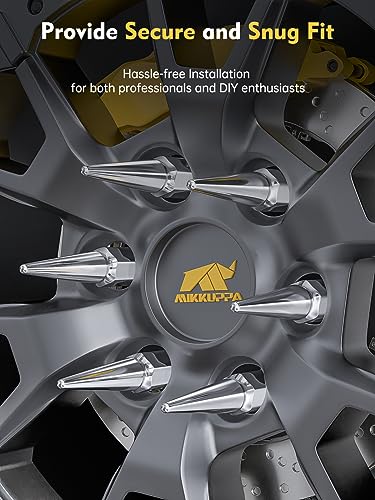 Image of MIKKUPPA M14x1.5 Spike Lug Nuts, 24PCS Chrome Wheel Spiked Lug Nuts, Cone /Conical Bulge Seat, Silver Closed End Nuts with 1 Socket Key for Chevy Silverado Ford F-150 GMC Sierra Aftermarket Wheel
