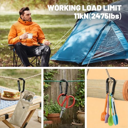 Image of Carabiner Clip, 3 inch Iron Heavy Duty Carabiners 855lbs-11KN /2475lbs for Hammocks, Camping Accessories,Hiking,Keychains,Outdoors and Gym etc,D Shaped Spring Hook Small Carabiners for Dog Leash,Harness.