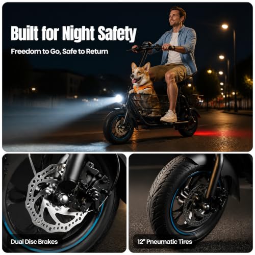 Image of AWWSCOOTER Electric Scooter with Seat & Basket for Adults 20Mile Range