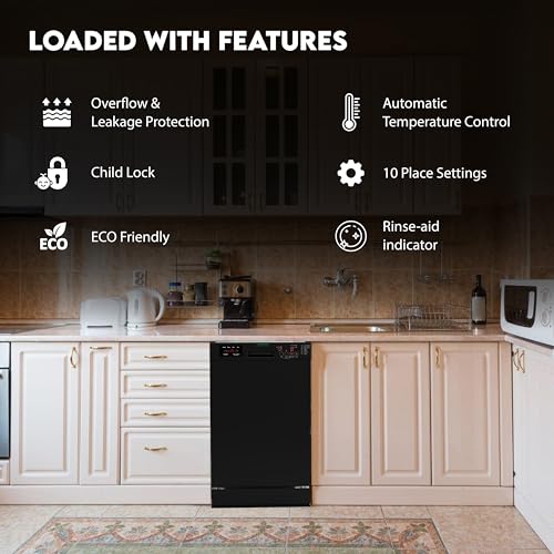 Máquina de lavar louça Equator 45.7 cm 10 lugares + rack de vinho 3,4 g Silencioso 51 dB 110V E-Star ADA em preto