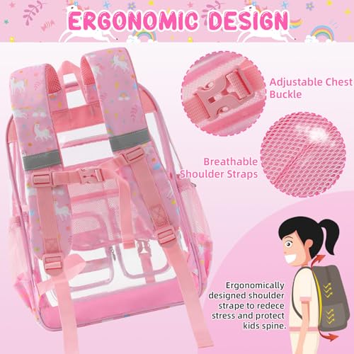 Image of Clear Backpack, 17 inch Large Clear Bookbag with Cute Pin Accessories, Double Layer Heavy Duty See Through Backpack for School College Work Stadium Travel