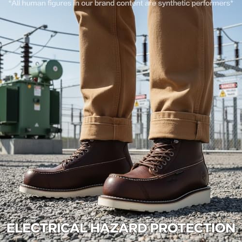Image of SUREWAY Mens 8 inch Heavy Duty Waterproof Work Boots for Men - Composite Toe,EH Construction Industrial Safety Leather Boots,GoodyearWelt,Lace Up Wedge Moc Toe,Oil /Slip Resistant Comfortable Outsole