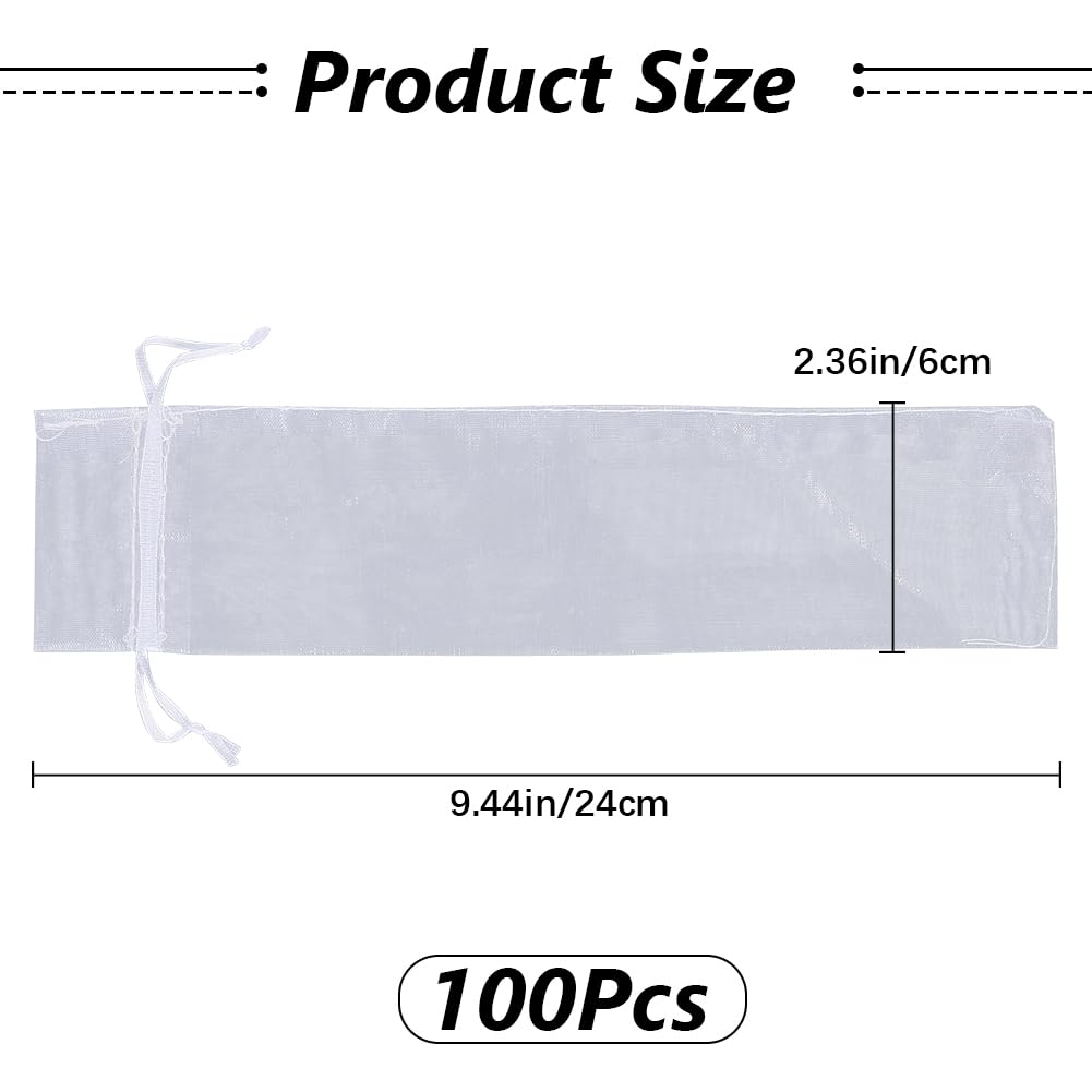 GORGECRAFT 100Pcs Sheer Organza Bags 24 x 6cm Drawstring Jewelry Sheer Mesh Bags Folding Hand Fan Pouch Holder Pocket for Candy Pens Flowers Storage Gifts Party Favor Festival Christmas - Image 2