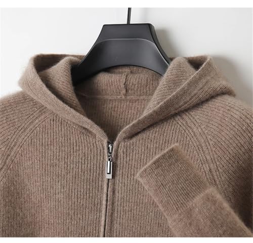 Men's Long Sleeved 100 Percent Wool Hooded Zipper Knit Cardigan Sweaters3