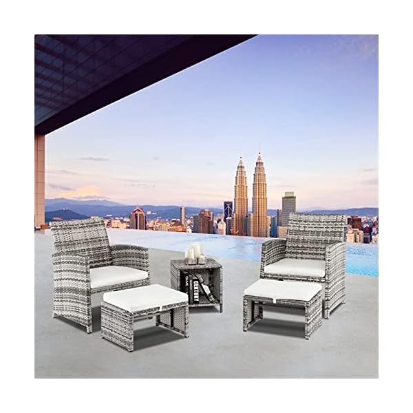 CHENGSYSTE Dining Set Patio Dining Set，5pcs 2 Chairs 2 Footstools 1 Coffee Table Combination Sofa Gray Your Front or Backyard Patio Furniture, Patio Furniture Sets - Image 4