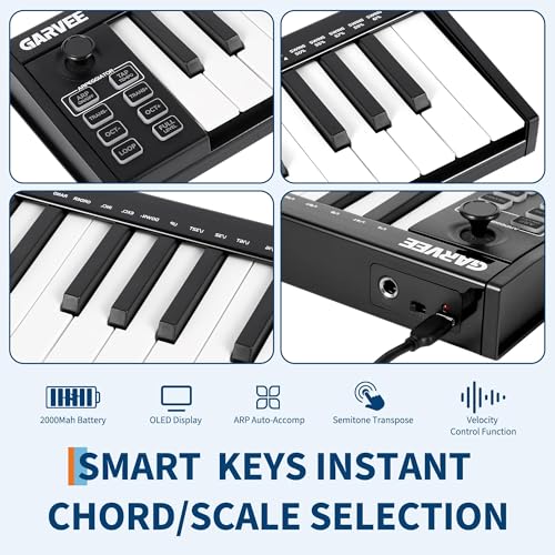 Image of Garvee 25 Keys Portable MIDI Keyboard Controller, USB MIDI Keyboard with Velocity Sensitive Keys Assignable Controls for Music Making & Home Recording