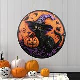 Halloween Decor, Cat Pumpkin Decorations, Halloween Black Cat Bat Purple Vines Wooden Sign Hanging Decoration for Front Door, Yard, Wall, and Home Decor